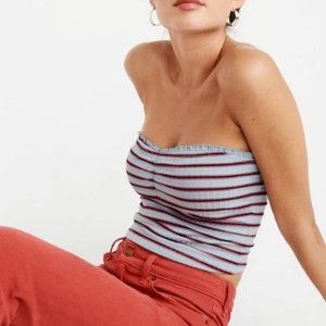 Abercrombie & Fitch Ribbed Striped Blue Pink Crop Tube Top Tank Women's XS